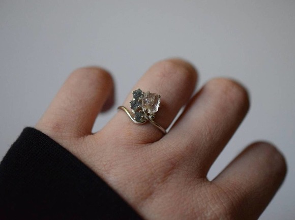 Montana sapphire ring, engagement ring, raw diamond ring size 5 6 7 8 9 - Picture 2 of 5